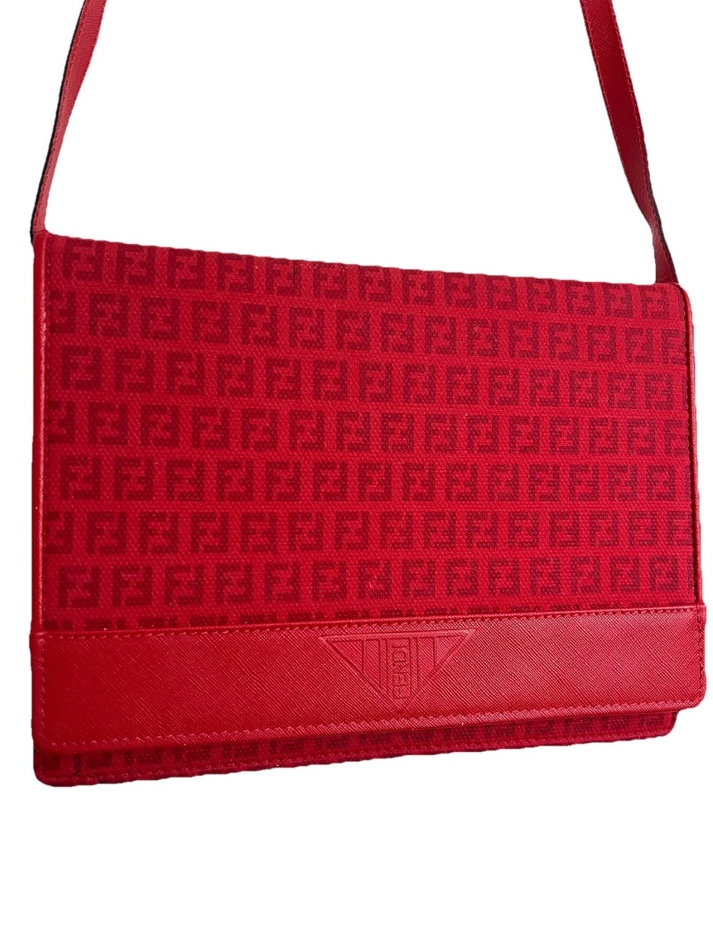 Vintage FENDI Zucca Red Canvas Logo Leather Crossbody Flap SAS Bag Italy